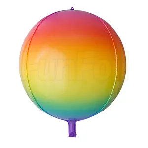 Balão redondo 4d de folha de alumínio, balão infantil de hélio gradiente colorido de 22 polegadas e 4d