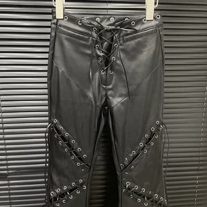 Pantalones de Cuero de Cintura Alta de Primera Calidad con Detalles de Remaches, Cierre con Cordón, Estilo Gótico, Pantalones Largos para Mujer - Product Image 4