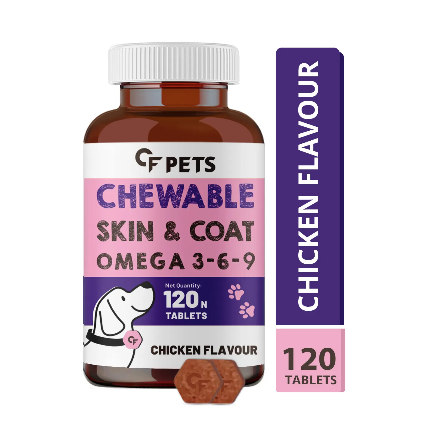 Veg Omega 3 Algal ha, 피부 건강 & 빛나는 외투를 위한 비오틴 및 비타민 c를 가진 개 & 고양이를 위한 씹을 수 있는 피부와 외투 정제