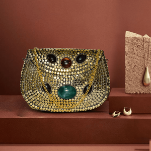 Pochette en velours mosaïque ethnique faite à la main avec incrustation de pierres, sac cadeau de mariage pour femmes, grande capacité - Product Image 1