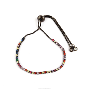 Black Rhodium Plated Colorful Zircon Tennis <b>Bracelet</b> Slider Chain Adjustable <b>Bracelet</b> For Mens And Womens - Product Image 1