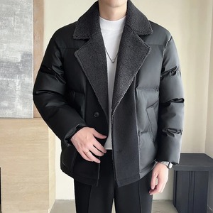 Men's Winter <b>Cotton</b>-<b>Padded</b> Jacket Loose Faux Fur Collar Splice Business Casual Streetwear Leather Parka Fabric Puffer Jacket - Product Image 4