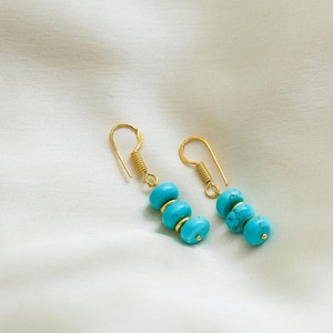 Boucles d'oreilles turquoises faites à la main en plaqué or avec perles entretoises bijoux élégants en pierres précieuses bleu-vert pour femmes - Product Image 6