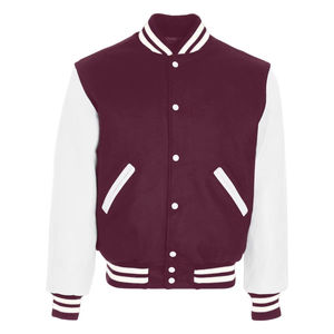 Vestes de baseball pour hommes en tissu 100% laine de couleur marron foncé, col côtelé, taille plus, boutonnées, pour l'hiver, vente en gros - Product Image 3