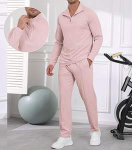 เสื้อแจ็คเก็ตขนแกะน้ำหนักเบาสำหรับผู้ชาย แบบซิป ¼ ตัว แขนยาว พร้อมกางเกงขายาว ซิปปิด กันลม กันแดด - Product Image 5