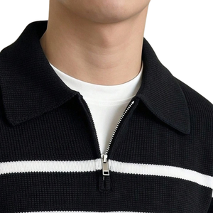 Pull en laine rayé pour homme, à manches longues, col classique, tricot décontracté, vente en gros - Product Image 6