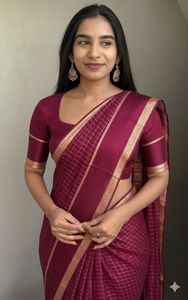 Premium Non-Printed Linen Border Georgette Silk <b>Saree</b> for Women Indian Clothing in Stock - Product Image 3