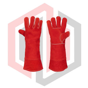 Red Leather Welding <b>Gloves</b> <b>Knit</b> Wrist 11 oz Long Cuff Heat Fire Resistant Anti-Static Mig Tig Stick Forge BBQ Grill Fireplace - Product Image 1