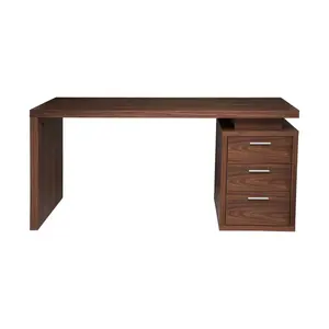 现代深棕色办公桌实心柚木，自然饰面
