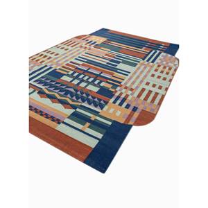 พรมขนสัตว์ทอลายตารางสีน้ำเงิน ลายเรขาคณิตเพชร ทำด้วยมือสำหรับวัยรุ่น สำหรับตกแต่งบ้าน ห้องนั่งเล่น ห้องโถง-Adwl-13169 - Product Image 2