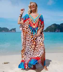 Vestidos caftán de diseñador holgados transpirables Hippie verano ropa informal escote en V medias mangas impresión Digital encaje 6XL playa - Product Image 4