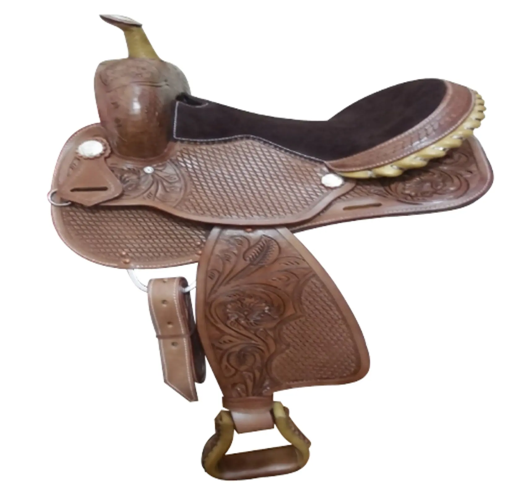 100 % Hand Made Western Barrel Leather Horse Saddle With Fiber Glass Tree And Smart Rawhide Stirrups Available In 15 To 16 Inch