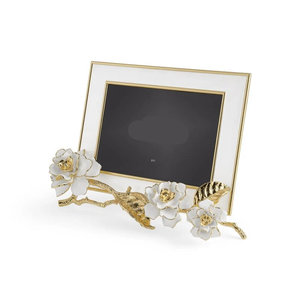 Photo <b>Frame</b> Rectangular Floral <b>Picture</b> <b>Frame</b> with <b>White</b> & Gold Gardenia Sculpted <b>Frame</b> - Product Image 2