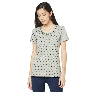 Precio al por mayor cuello en V de moda de las mujeres camisetas de diseño personalizado impreso cómodo elegante Casual Slim Fit camiseta para las mujeres - Product Image 1