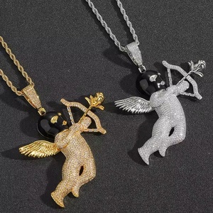 Nuevo arco flecha forma diseño colgante collar Iced Out Cubic Zirconia diosa de Ángel amor encanto hombres mujeres Hip Hop rapero joyería - Product Image 5