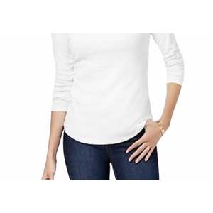 Charter Club Women's Extra Large Cotton <b>Mock</b>-<b>Neck</b> <b>Top</b> White Knit <b>Tops</b> - Product Image 3