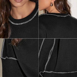 Sweatshirts surdimensionnés à coutures contrastées anti-boulochage personnalisés, coupe décontractée, parfaits pour les tenues de femmes - Product Image 4