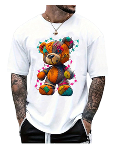 Camiseta Unisex de manga corta y cuello redondo de gran tamaño, ropa de calle de algodón 100%, Top gráfico, diseño de oso de dibujos animados, cadera para hombres y mujeres - Product Image 1