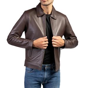 Veste en cuir vintage pour homme, imperméable, finition vieillie, fermeture éclair sur le devant et plusieurs poches utilitaires, veste pour homme - Product Image 1