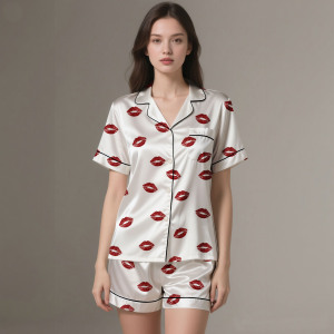 Luxury <b>Silk</b> Satin Pajamas for Adults Breathable ODM Customizable Spring Autumn Summer Sleepwear - Product Image 2