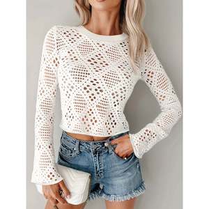 Suéter de Punto Abierto con Cuello Redondo y Manga Larga para Mujer, Transpirable, Cálido y Moderno para Otoño/Invierno - Product Image 1