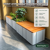 Jardinières carrées minimalistes modernes en bois massif et métal thermolaqué pour jardins, parcs et hôtels – Usage commercial extérieur