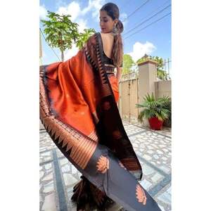 Cotton Slub SILK Saree <b>Party</b> Wear Indian Wedding Latest Designer Cotton Silk Saree with Blouse Woman Wear - Product Image 4