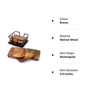 Best Quality Classic Eco-Friendly Wood <b>Coasters</b> with Holder 4 Pcs Set Walnut <b>Coasters</b> From India - Product Image 4
