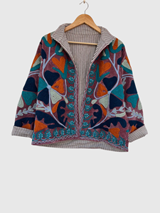 Veste en velours brodée de fleurs, col mandarin, manches longues, grande taille, vêtements d'automne pour femmes - Product Image 3