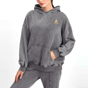 เสื้อสเวตเตอร์โอเวอร์ไซส์ผู้หญิงผ้าคอตตอนผ้าโพลีเอสเตอร์สีพื้นลำลองสำหรับฤดูหนาวแบบวินเทจซีดจาง - Product Image 5