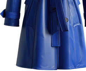 women <b>leather</b> Custom <b>Trench</b> <b>Leather</b> <b>Coat</b> Blue Genuine Sheepskin Stylish Crossover Lapel Collar Knee Length Double Breasted - Product Image 4