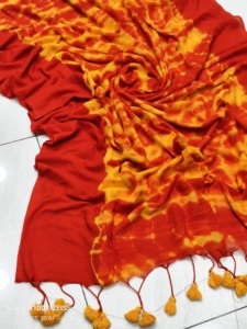 Sari en coton SRIVARI MAL léger et écologique, uni et teint, pour mariage, pour filles, le plus demandé de l'année - Product Image 3