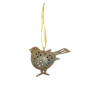 Ornement à suspendre pour oiseau à paillettes dorées Décoration d'arbre de Noël en métal Figurine d'oiseau étincelant Décoration de maison de vacances Pièce cadeau - Product Image 1