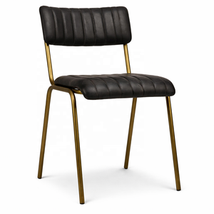 Chaise de salle à manger en cuir véritable avec structure en métal |   Sièges pour restaurant industriel et bistro |   Meubles contractuels avec revêtement côtelé - Product Image 3