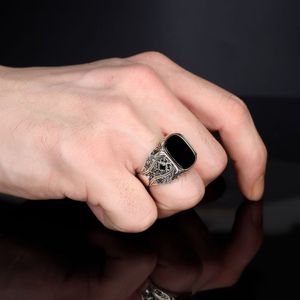 Bague pour homme Azuris de haute qualité en argent sterling 925 avec pierre d'agate naturelle de Yamen, fabrication turque - Product Image 1