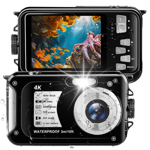 Caméra étanche 4K 56MP HD Écran 2.7 ''10FT/3M Caméra de natation sous-marine Caméra à zoom numérique 16X pour la plongée en apnée (Noir)