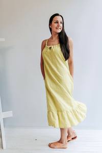 Vestido con cordón con volantes "Eleonor" Vestido MIDI sin mangas, Vestido delantal, Vestido de lino para mujer - Product Image 5