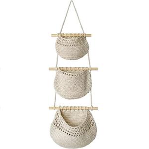 Vintage Promotion 3 Tier White Macrame Fruits Vegetable <b>Storage</b> <b>Basket</b> Kitchen Accessories Wall <b>Hanging</b> <b>Basket</b> for Home Hotel - Product Image 1