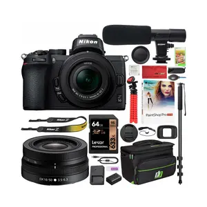 Bundel kamera Mirrorless dengan lensa Format 4K UHD DX, casing tas Gadget mewah, mikrofon, Monopod, aksesori kartu memori 64GB