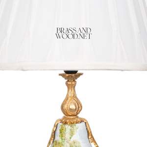 Porcelain <b>Table</b> <b>Lamp</b> with Hand-Painted Scenic Design, Antique Brass Detailing and White Fabric <b>Shade</b> <b>for</b> Classic Luxury Decor - Product Image 3