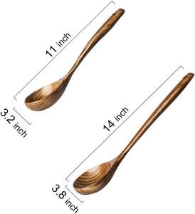 Cucharón de madera de 2 piezas para cucharas de cocina-Cuchara de cocina de 14 pulgadas de largo y las mejores cucharas de madera de 11 pulgadas para servir profundamente grande - Product Image 5