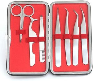 7 unids/set Kit de pinzas para extensión de pestañas, herramientas de maquillaje de extensión de pestañas postizas de injerto profesional de acero inoxidable con caja - Product Image 5