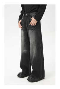 Personnalisé Vintage Stone Wash Loose Straight Cargo Baggy Jeans pour hommes Street wear Hip Hop Casual Wide Leg Jeans - Product Image 2