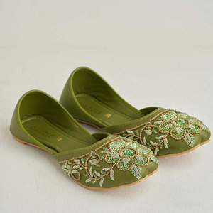 Elegantes Zapatos Khussa Verdes para Mujer, con Estampado de Moda, Suela Antideslizante, para Todas las Temporadas - Product Image 1