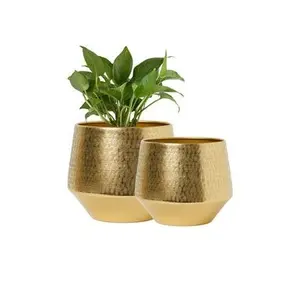 Ensemble de jardinières décoratives pour la maison moderne design martelé/gaufré en laiton revêtu d'or ensemble de pots de jardinières d'intérieur étonnants