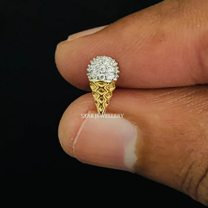 14K Or Massif Crème Glacée Cône Diamant Naturel Piercing Fine Jewelry. - Product Image 1