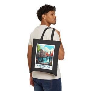 Bolsa de Mano de Lona de Algodón de Ámsterdam, Países Bajos, con Cierre Abierto, Diseño para Viaje - Product Image 6
