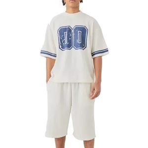 Conjunto Casual de Verano para Hombre de 2 Piezas con Camiseta de Hombros Caídos y Pantalones Cortos, Logotipo Personalizado, Tallas Grandes - Product Image 1