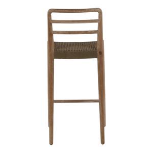 Tabouret de bar en teck massif de style nordique avec siège en corde tressée et dossier en échelle, chaise de salle à manger à hauteur de comptoir pour îlot de cuisine et café - Product Image 2