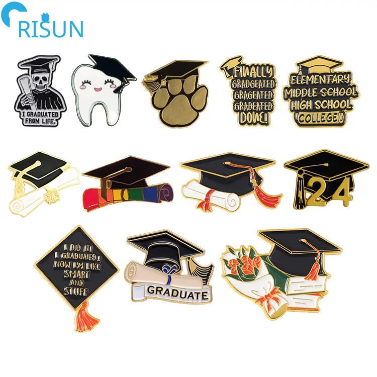 Produsen menyesuaikan topi sarjana Mortarboard wisuda Enamel kerah Pin lencana bros kelulusan kustom Pin Enamel